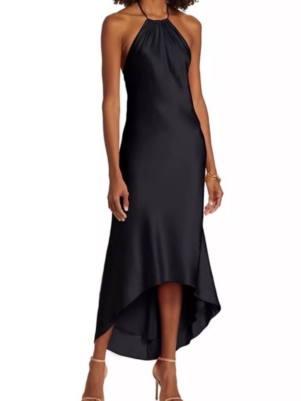 Alice + Olivia Rayni Satin Halter Top Maxi High Low dress with Back Tie Size 8